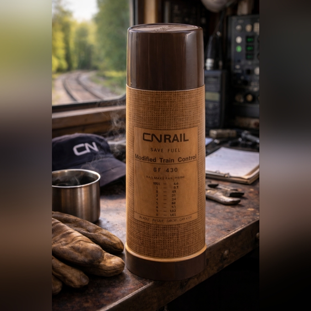 Vintage CN Rail “Save Fuel” Vacuum Thermos – Aladdin GF-430 | Canadian Railroad